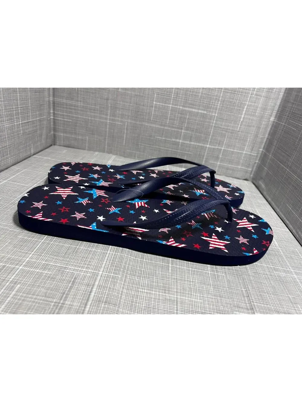 O’rageous Stars & Stripes Flip Flops Navy Red White Adult Size 12 NWOT